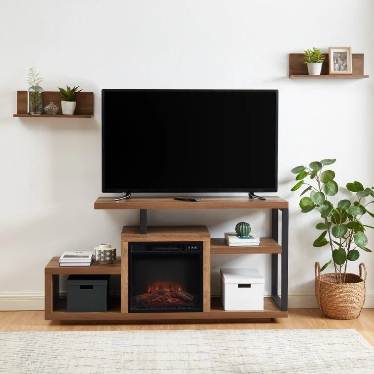 Meuble TV en bois classique avec cheminée électrique pour téléviseur jusqu'à 5 pouces