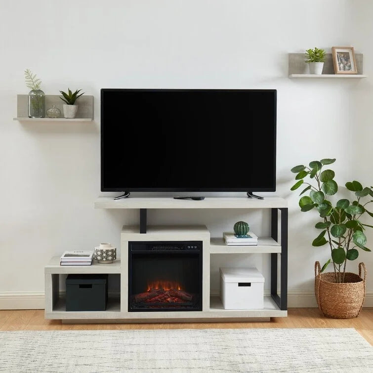Meuble TV en bois classique avec cheminée électrique pour téléviseur jusqu'à 5 pouces
