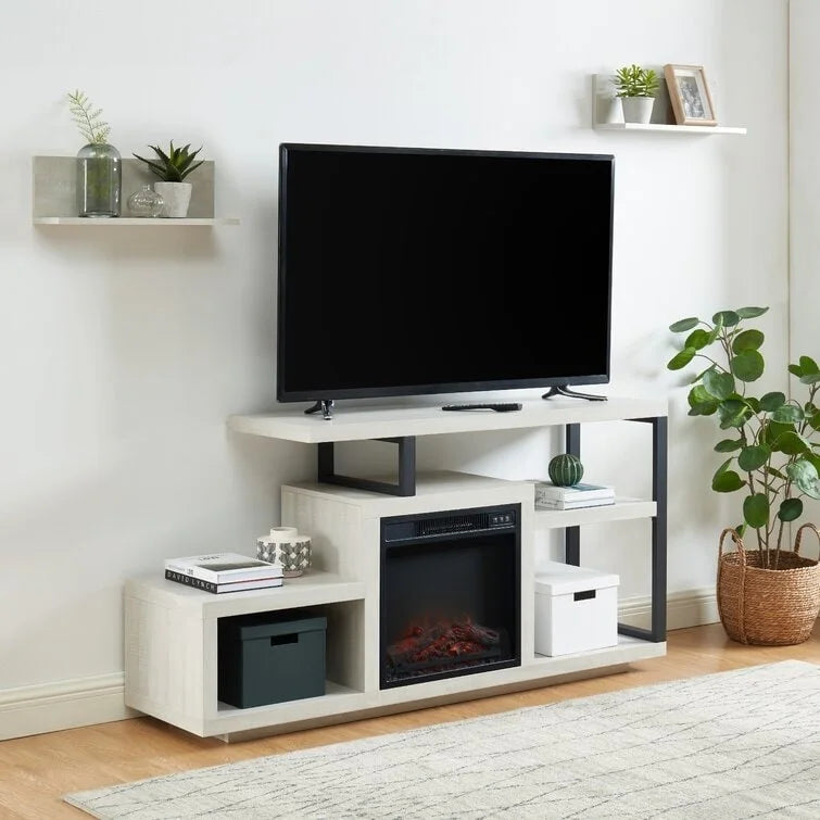 Meuble TV en bois classique avec cheminée électrique pour téléviseur jusqu'à 5 pouces