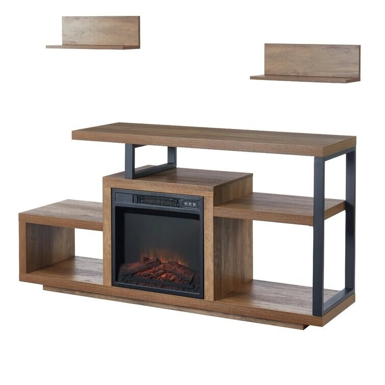 Meuble TV en bois classique avec cheminée électrique pour téléviseur jusqu'à 5 pouces