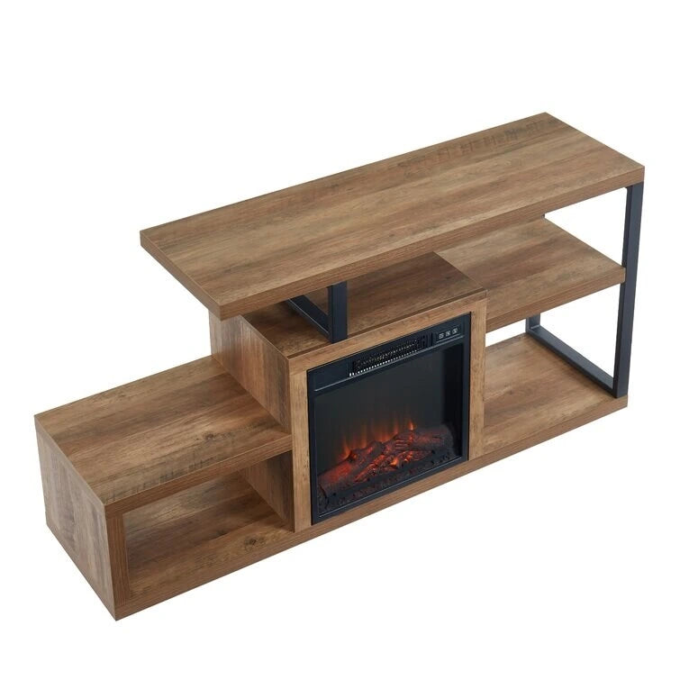 Meuble TV en bois classique avec cheminée électrique pour téléviseur jusqu'à 5 pouces