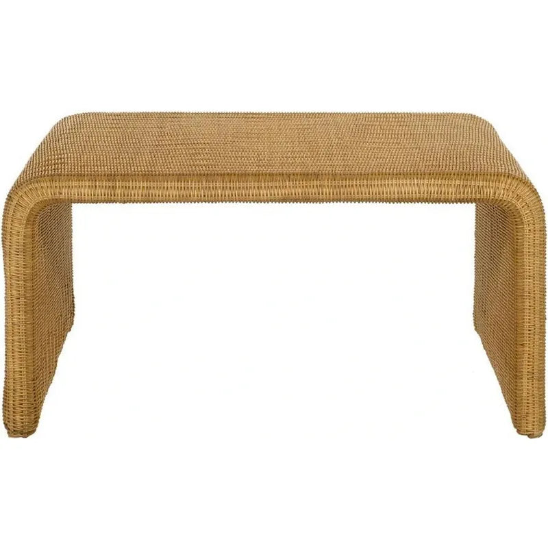 Table basse carrée en rotin de 91 cm, bords arrondis, marron texturé naturel