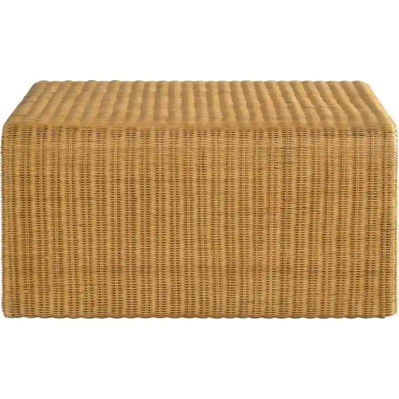 Table basse carrée en rotin de 91 cm, bords arrondis, marron texturé naturel