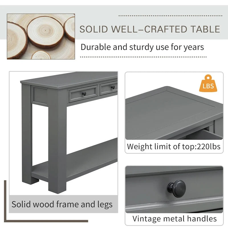Console d'entrée pour couloir, table de canapé avec tiroirs de rangement et étagère inférieure