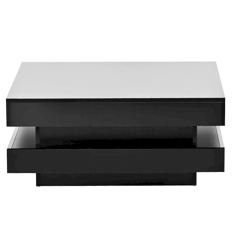 Table basse carrée à 2 niveaux, design minimaliste très brillant avec lumières LED, table basse de salon