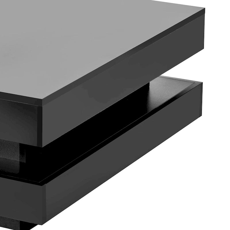 Table basse carrée à 2 niveaux, design minimaliste très brillant avec lumières LED, table basse de salon