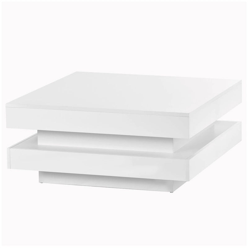 Table basse carrée à 2 niveaux, design minimaliste très brillant avec lumières LED, table basse de salon