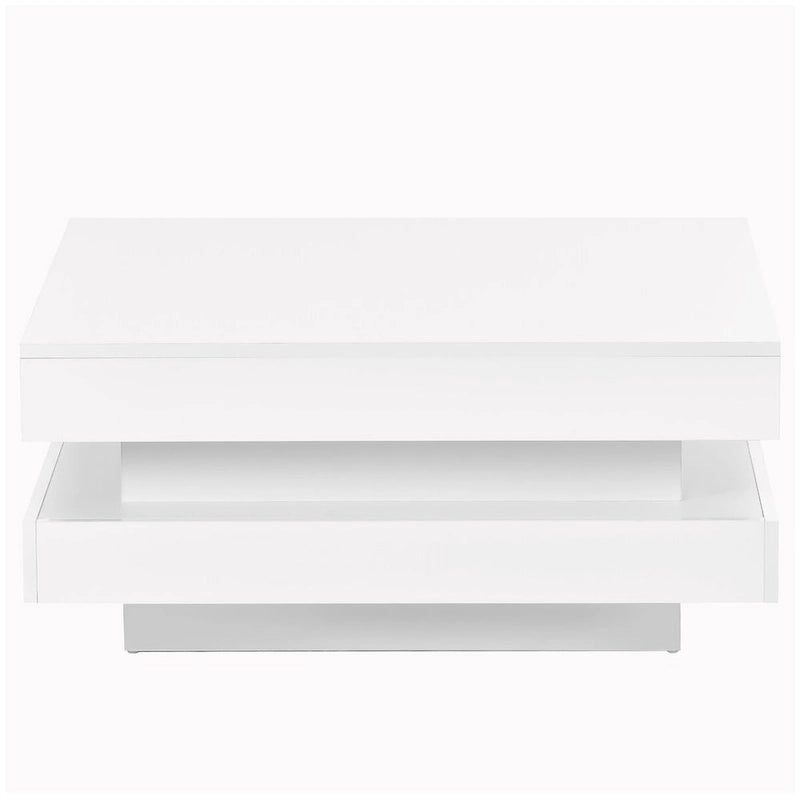 Table basse carrée à 2 niveaux, design minimaliste très brillant avec lumières LED, table basse de salon