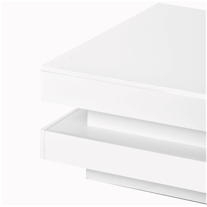 Table basse carrée à 2 niveaux, design minimaliste très brillant avec lumières LED, table basse de salon