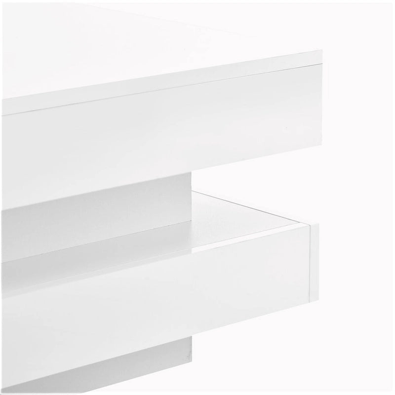 Table basse carrée à 2 niveaux, design minimaliste très brillant avec lumières LED, table basse de salon