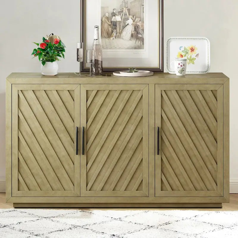 Buffet vintage classique en bois avec étagères intérieures réglables