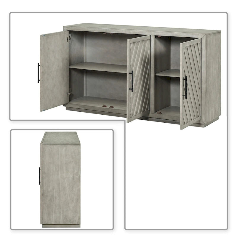 Buffet vintage classique en bois avec étagères intérieures réglables