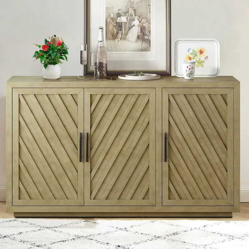 Buffet vintage classique en bois avec étagères intérieures réglables