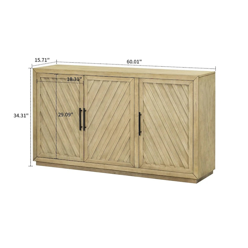 Buffet vintage classique en bois avec étagères intérieures réglables