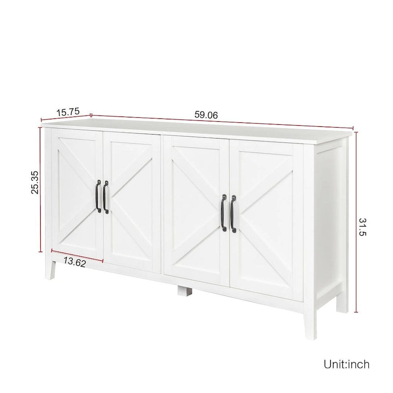 Buffet/Vaisselier autoportant de 59 po avec 4 portes