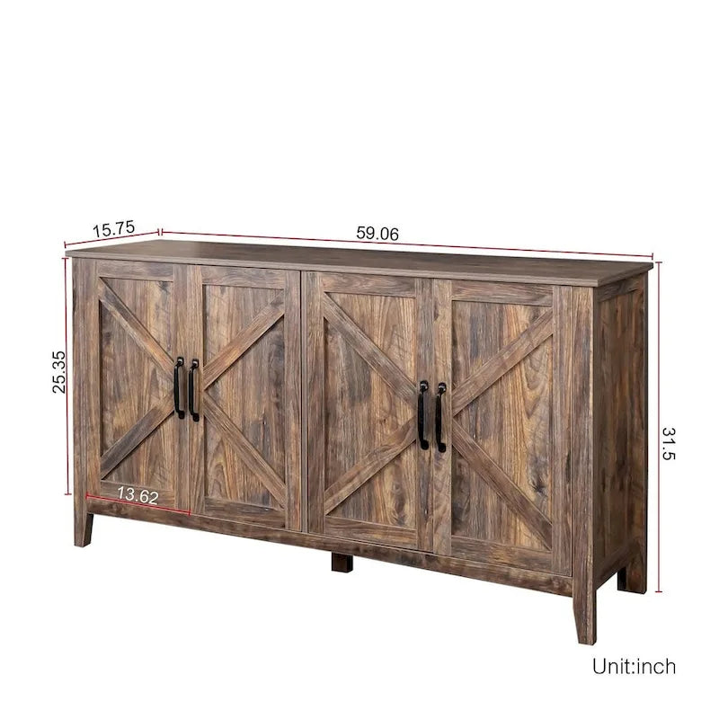 Buffet/Vaisselier autoportant de 59 po avec 4 portes