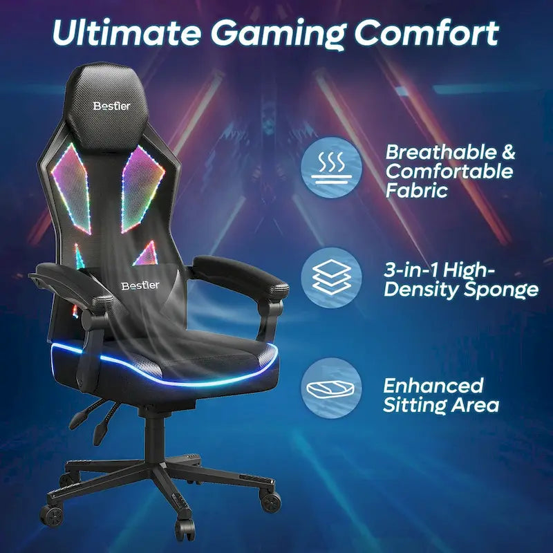Chaise de jeu ergonomique RVB avec coussin à ressorts