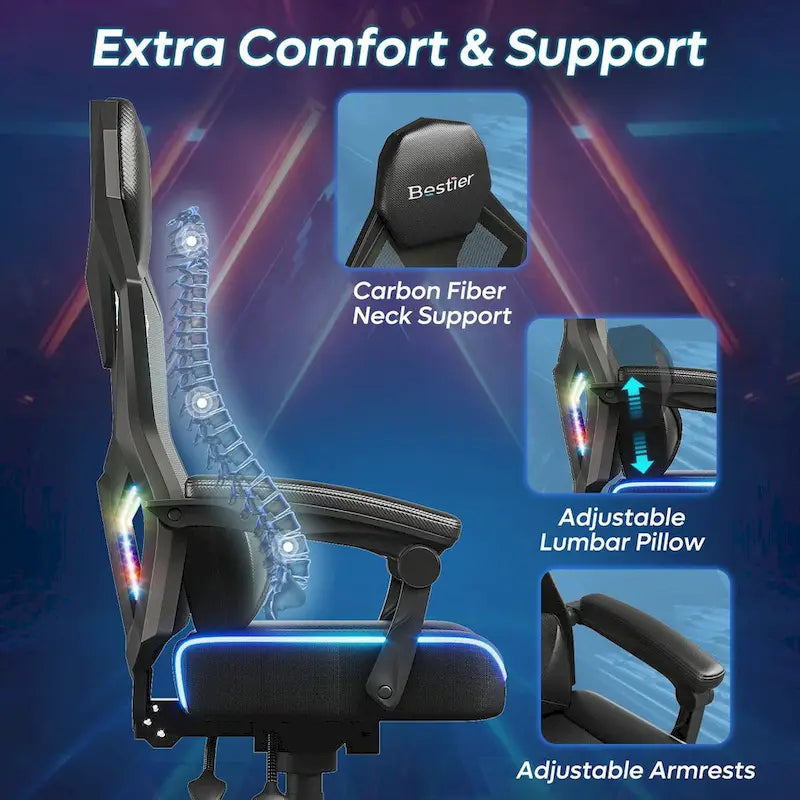 Chaise de jeu ergonomique RVB avec coussin à ressorts