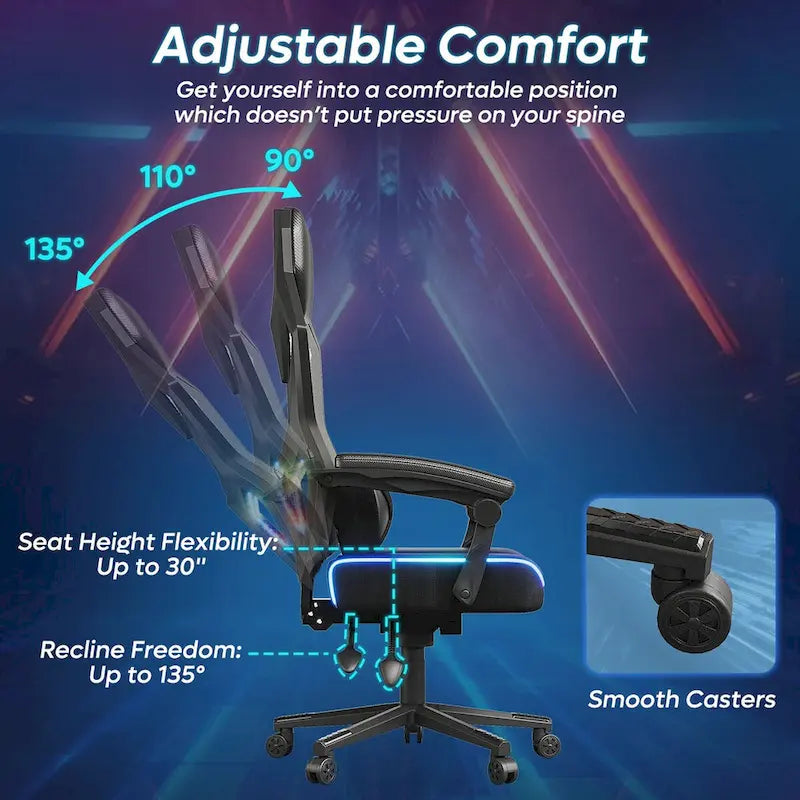 Chaise de jeu ergonomique RVB avec coussin à ressorts