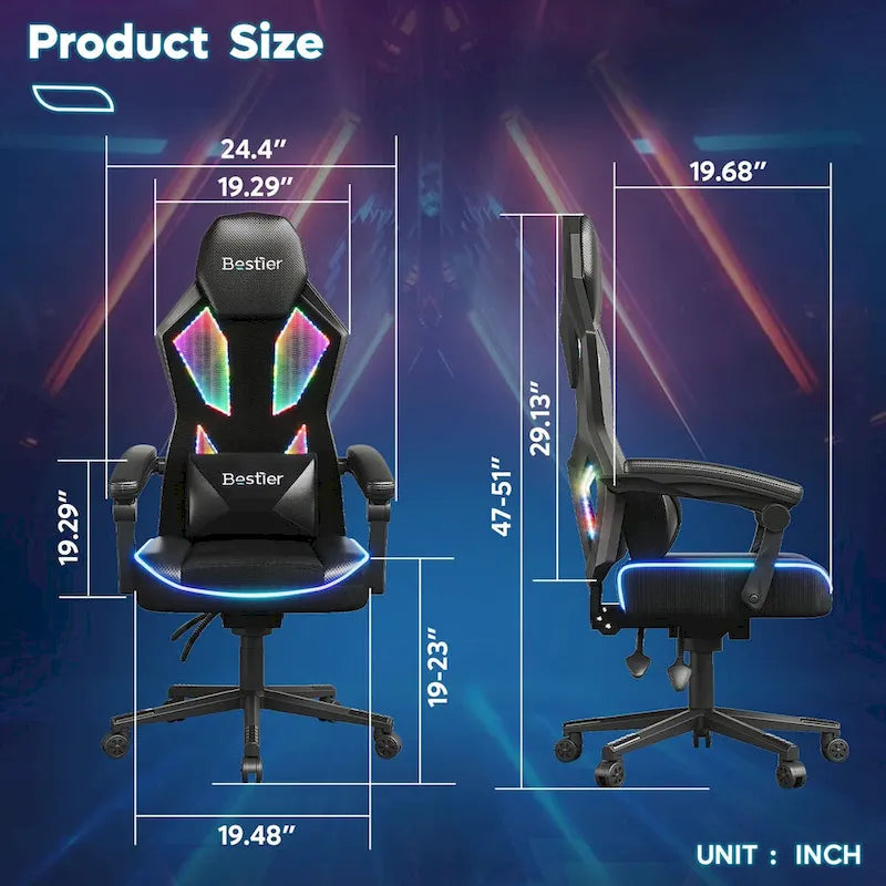 Chaise de jeu ergonomique RVB avec coussin à ressorts