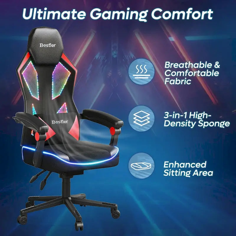 Chaise de jeu ergonomique RVB avec coussin à ressorts