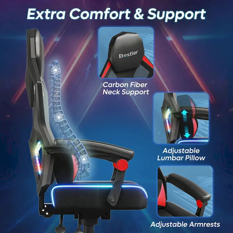 Chaise de jeu ergonomique RVB avec coussin à ressorts