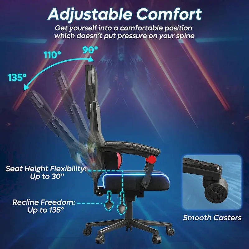Chaise de jeu ergonomique RVB avec coussin à ressorts