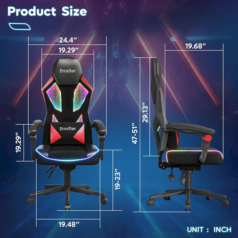 Chaise de jeu ergonomique RVB avec coussin à ressorts