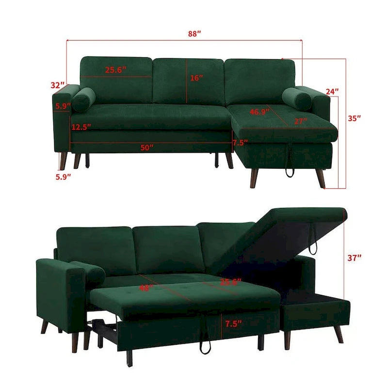 Canapé d'angle réversible multifonctionnel 88 po avec rangement et inclinaison