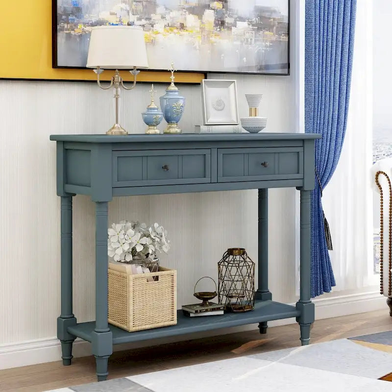 Console vintage avec 2 tiroirs et étagère inférieure