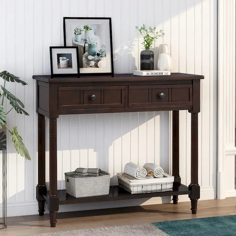 Console vintage avec 2 tiroirs et étagère inférieure