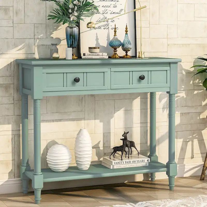 Console vintage avec 2 tiroirs et étagère inférieure