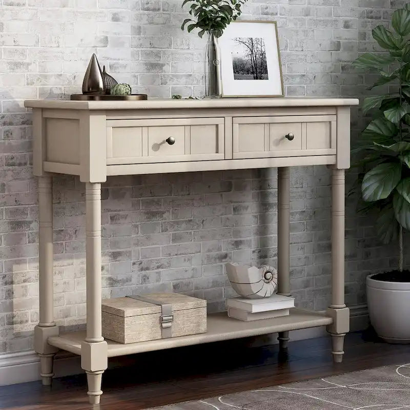 Console vintage avec 2 tiroirs et étagère inférieure