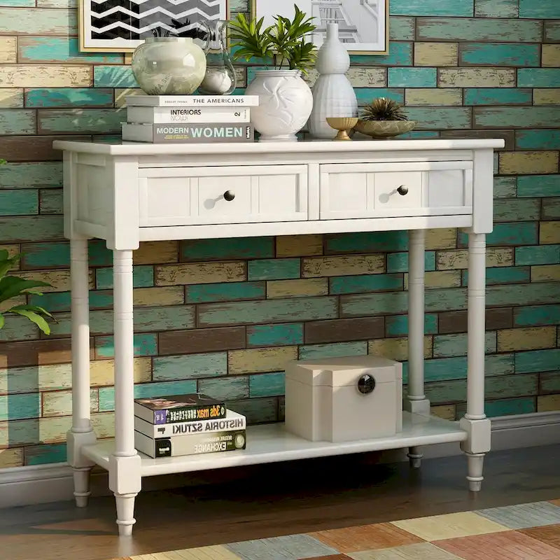 Console vintage avec 2 tiroirs et étagère inférieure