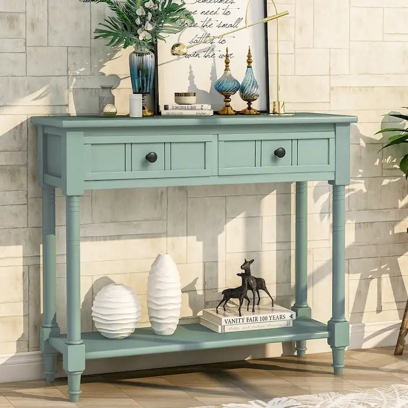 Console vintage avec 2 tiroirs et étagère inférieure