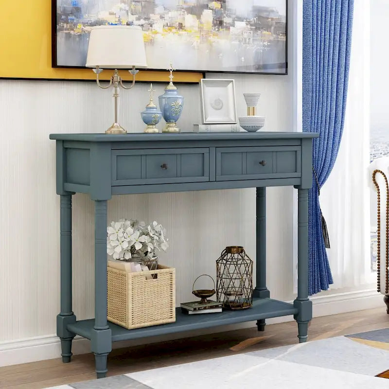 Console vintage avec 2 tiroirs et étagère inférieure