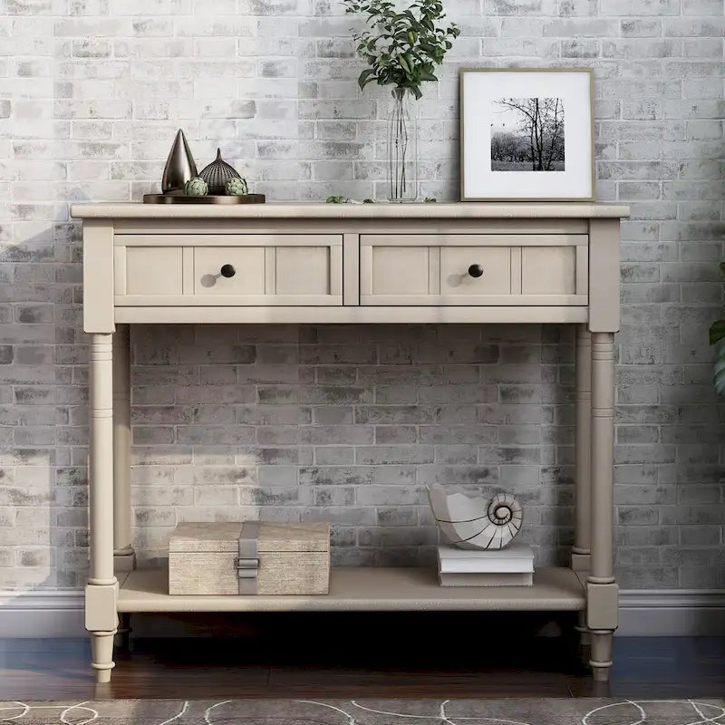 Console vintage avec 2 tiroirs et étagère inférieure