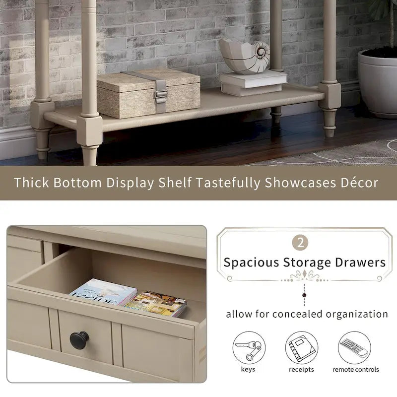 Console vintage avec 2 tiroirs et étagère inférieure