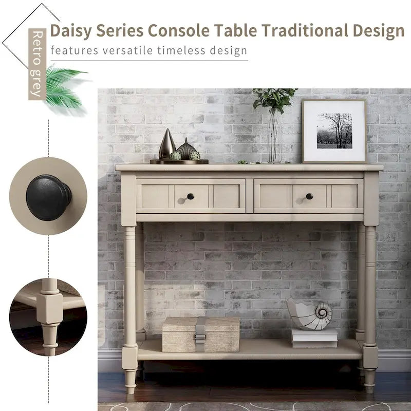 Console vintage avec 2 tiroirs et étagère inférieure