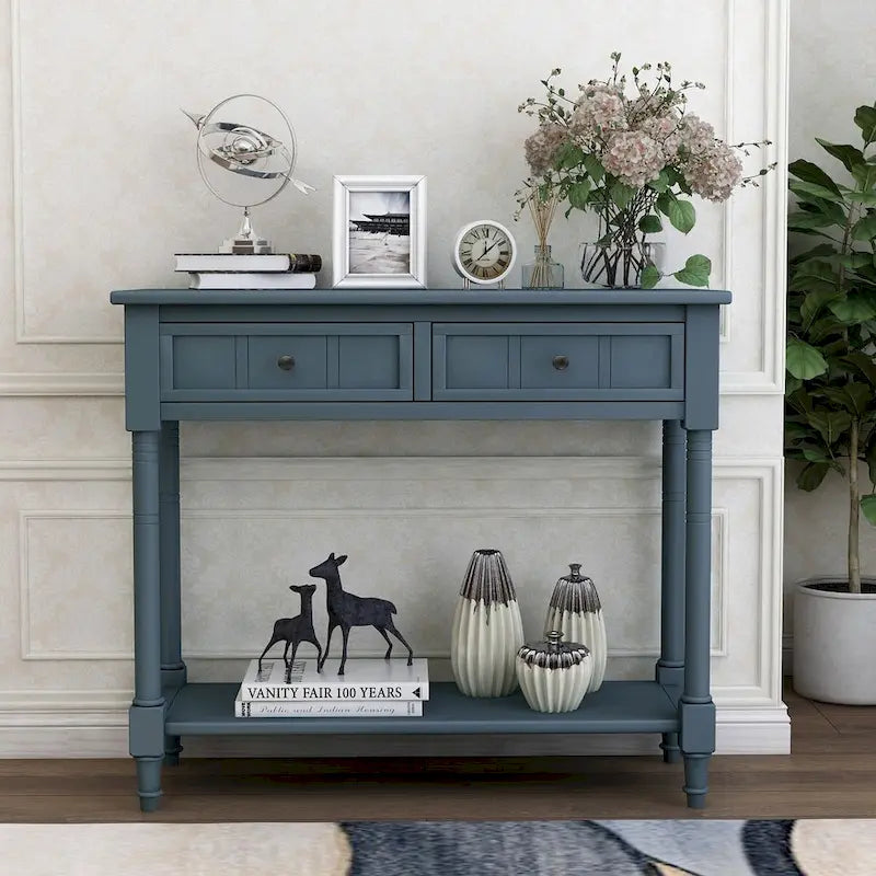 Console vintage avec 2 tiroirs et étagère inférieure