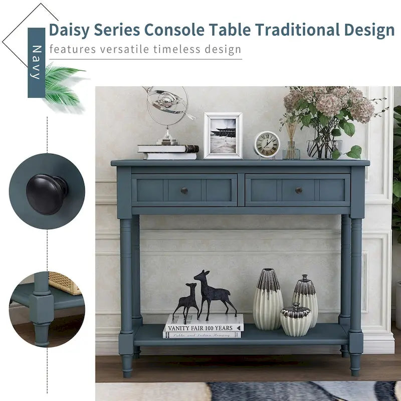 Console vintage avec 2 tiroirs et étagère inférieure