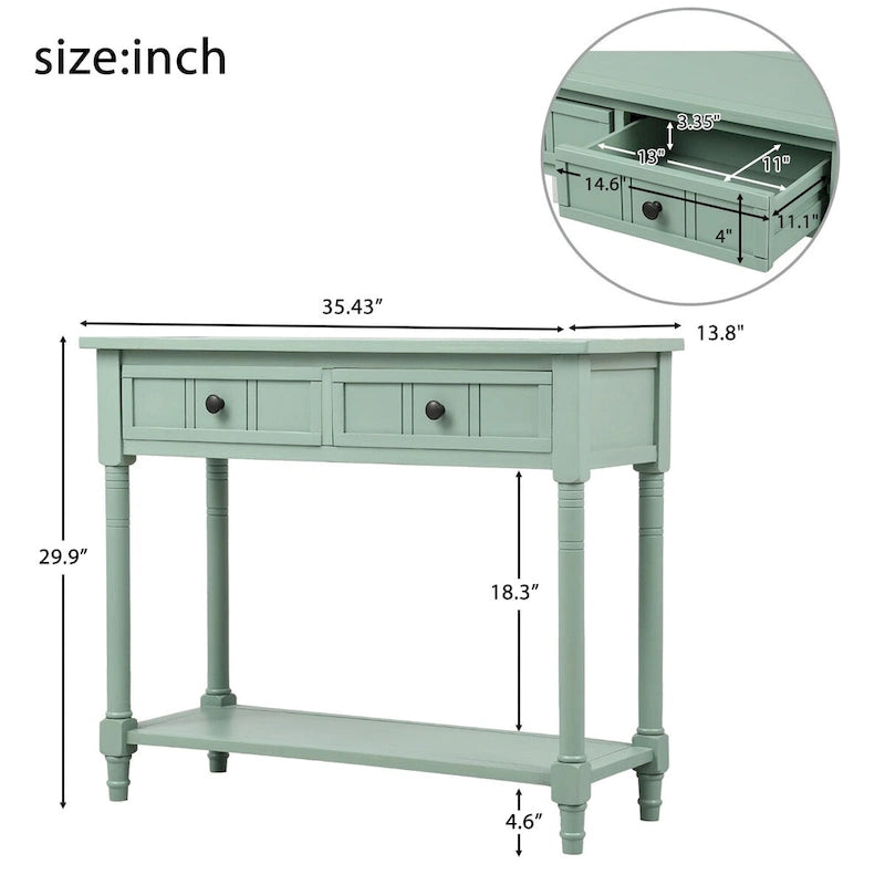 Console vintage avec 2 tiroirs et étagère inférieure
