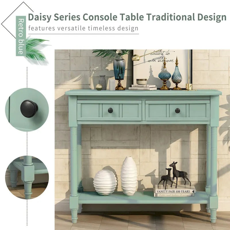 Console vintage avec 2 tiroirs et étagère inférieure
