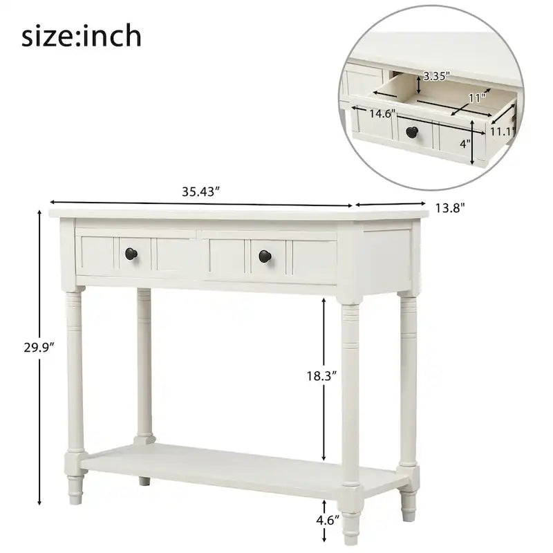 Console vintage avec 2 tiroirs et étagère inférieure