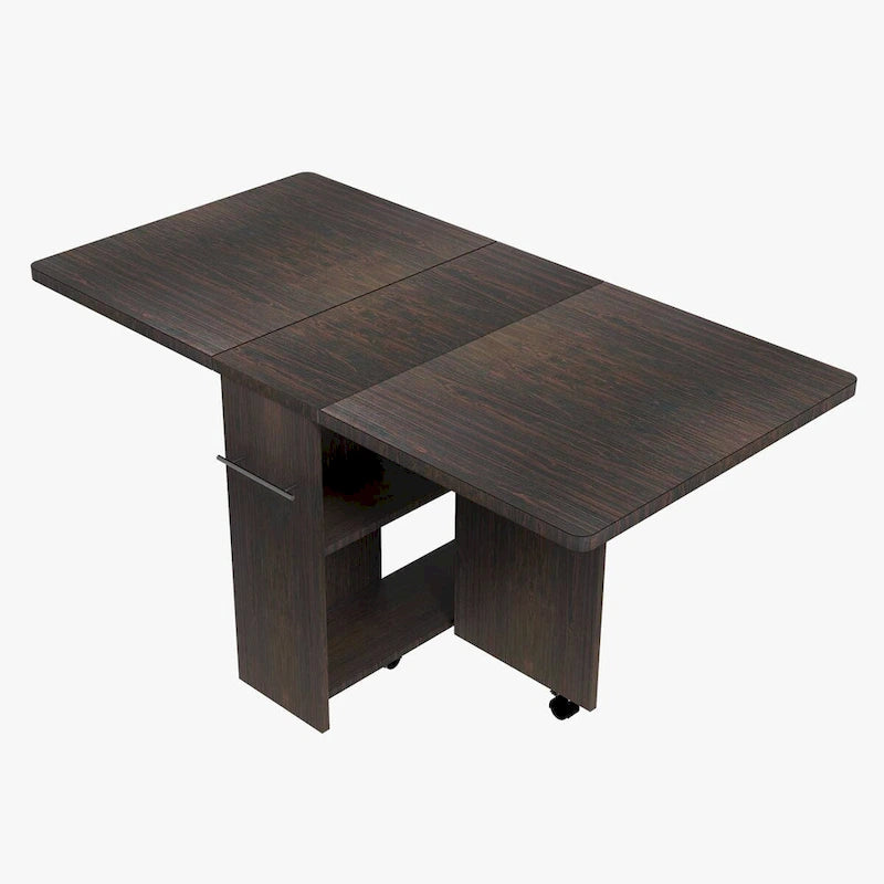 Table à manger pliable avec étagère de rangement et roulettes