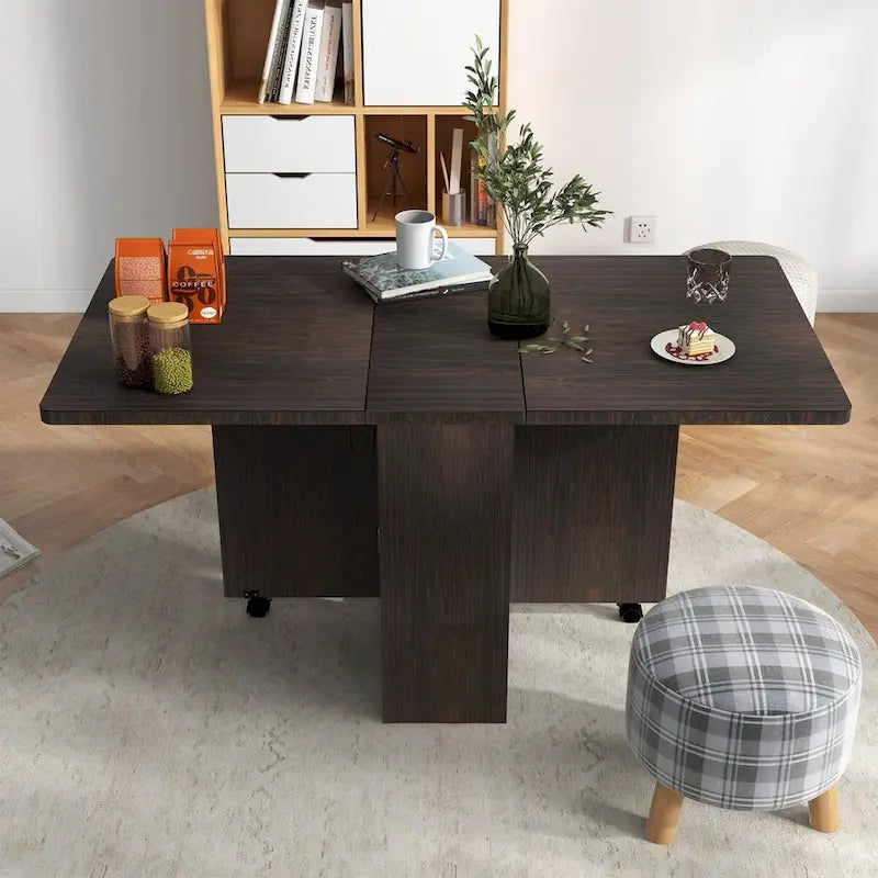 Table à manger pliable avec étagère de rangement et roulettes