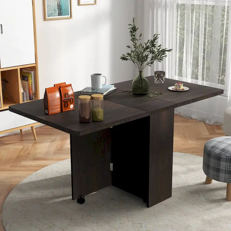 Table à manger pliable avec étagère de rangement et roulettes