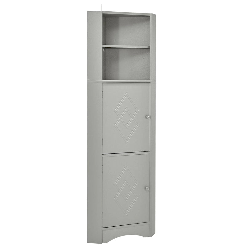 Meuble Colonne de Salle de Bain d'Angle, Meuble de Rangement sur Pied avec Portes et Étagères Réglables, Panneau MDF
