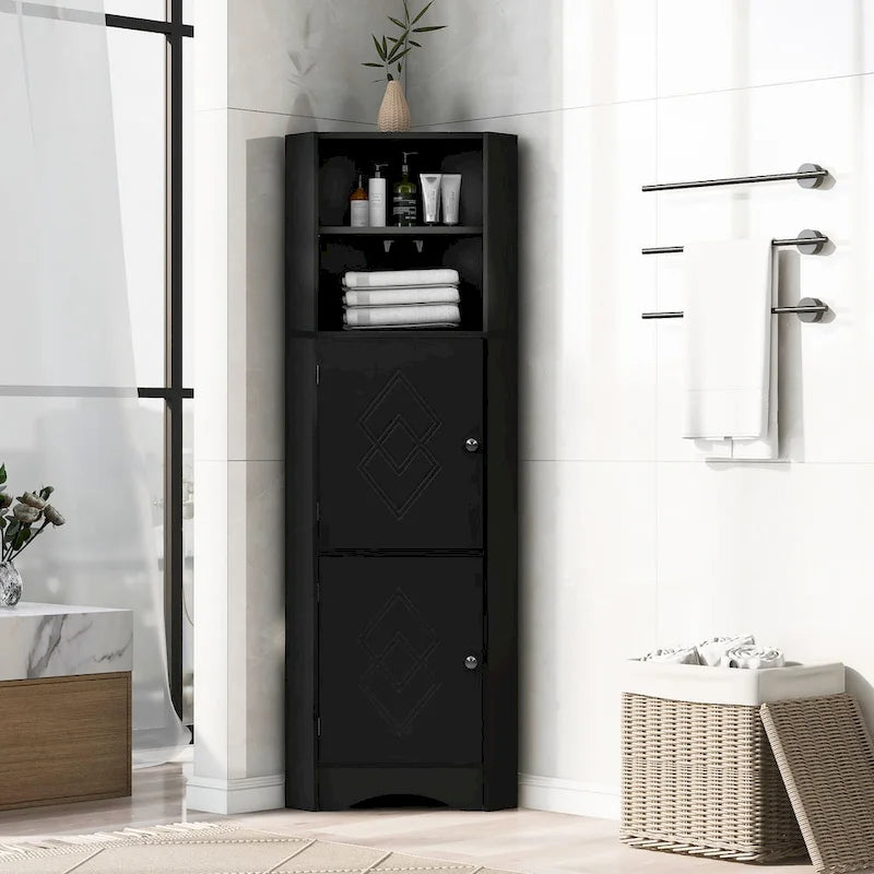 Meuble Colonne de Salle de Bain d'Angle, Meuble de Rangement sur Pied avec Portes et Étagères Réglables, Panneau MDF