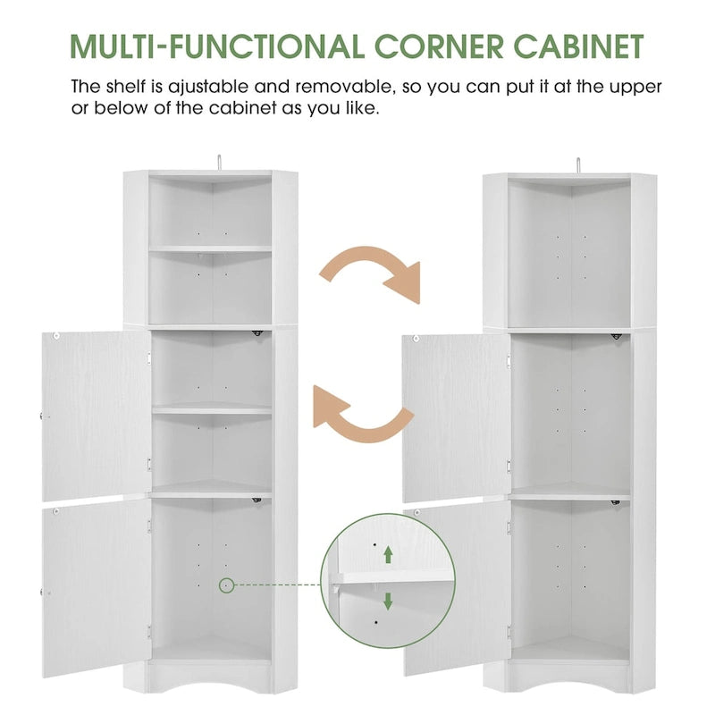 Meuble Colonne de Salle de Bain d'Angle, Meuble de Rangement sur Pied avec Portes et Étagères Réglables, Panneau MDF